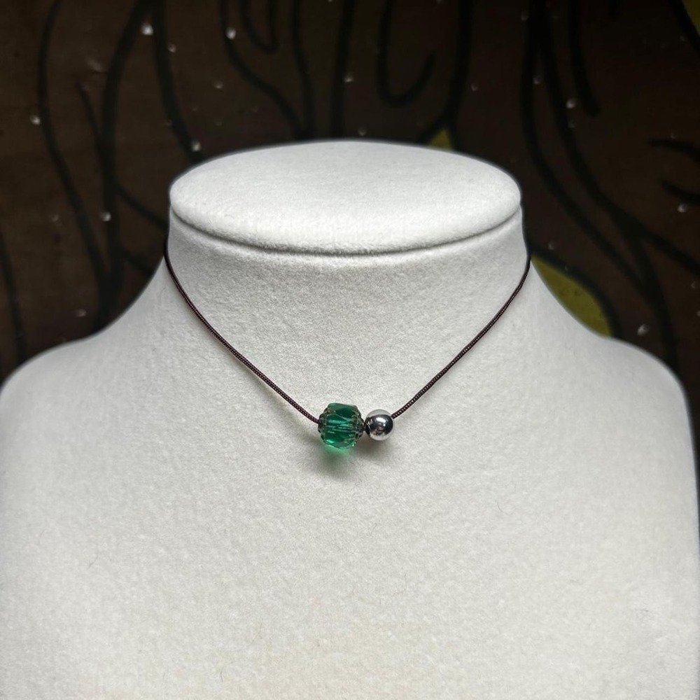 Czech glass green boho chic stainless steel cord dainty minimalist necklace